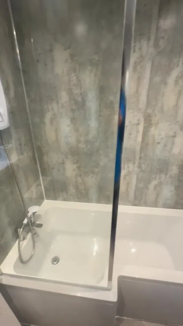 Bath and shower screen with contemporary wall panels